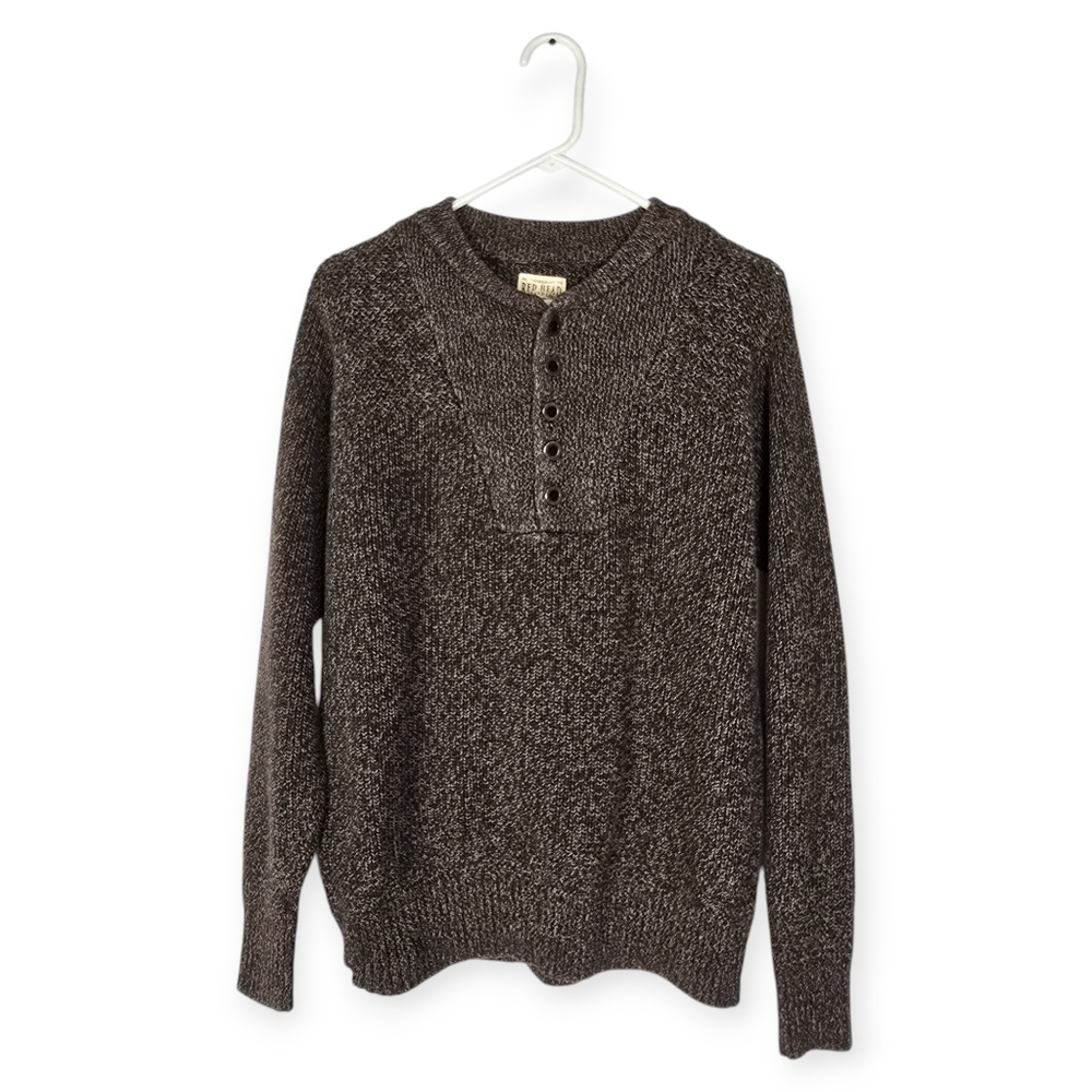 RedHead Brown Tan Marled Henley Button Unisex Sweater Size Medium